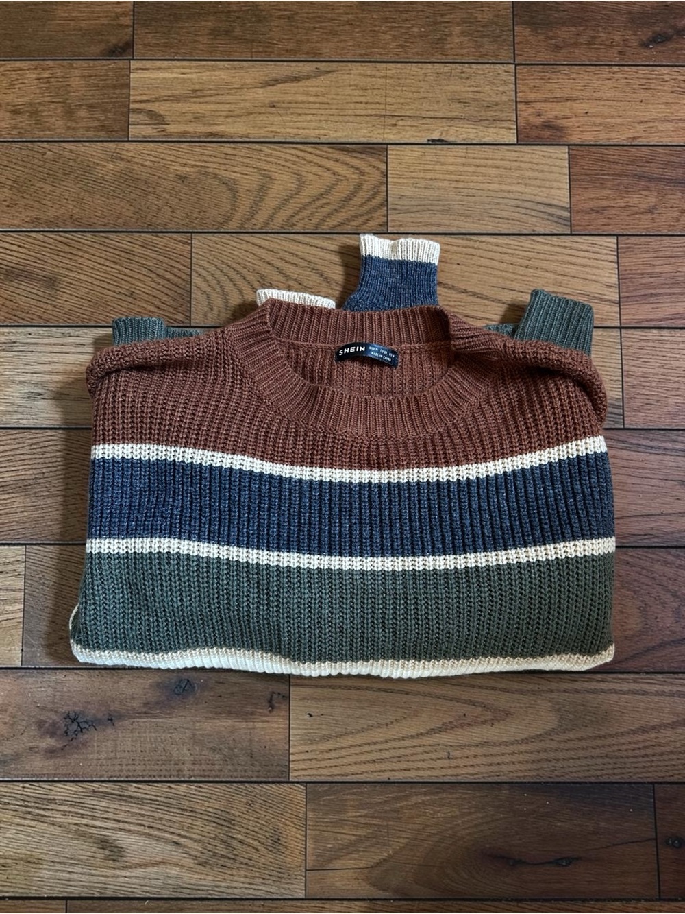 SHEIN Brown Blue Green Striped Knit Sweater Size M